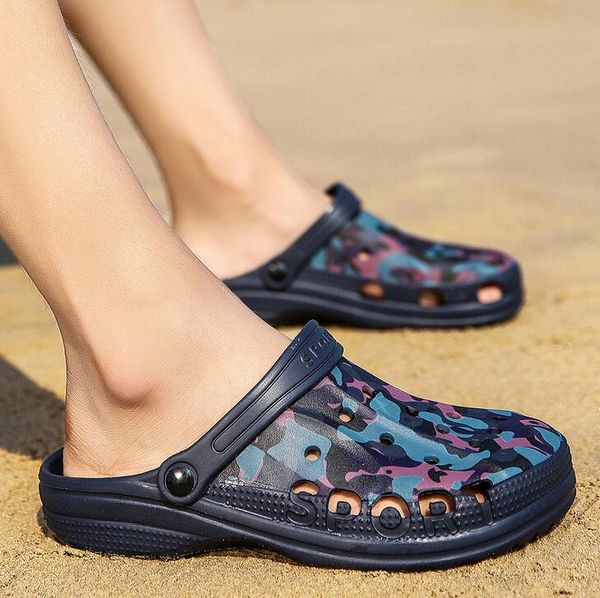 

men eva camouflage garden shoes casual male band sandals summer slides beach hombre swimming shoes size 40-45, Black