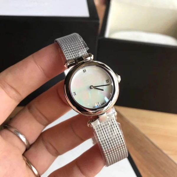 

clocks and watches show new favorite, brand-new design, natural fritillaria face, delicate mesh belt, Slivery;brown