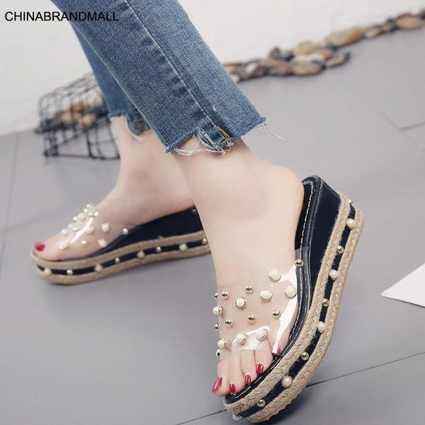 

fashion jelly sandals summer candy slippers woman shoes flats ladies womens zapatos mujer slip on pearl beach wedges jelly shoe, Black