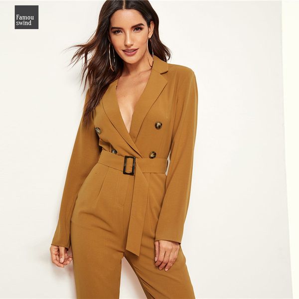 

jumpsuit ginger plunging collar double button notched belted blazer carrot women high waist office lady autumn jumpsuits, Black;white