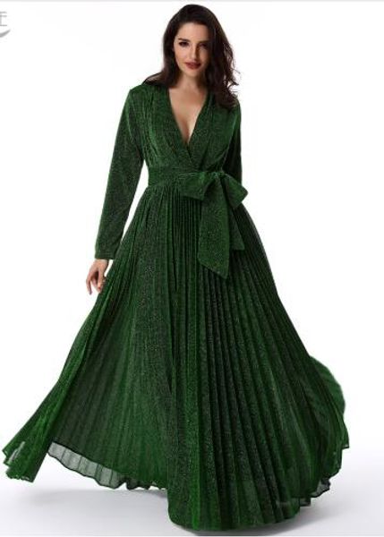 

winter mesh dress women party maxi dress gold long sleeve deep v neck sashs celebrity runway long pleated vestidos, White;black