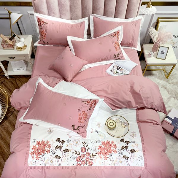 

4pcs cotton bed linen set embroidery bedding sets/bedclothes  king size wedding pillowcase duvet cover sheet set #s