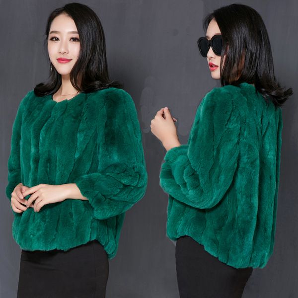 

women's fur & faux winter 100% ladies natural whole skin rex jackets coats women o neck slim outerwear plus size m-3xl waistcoats, Black