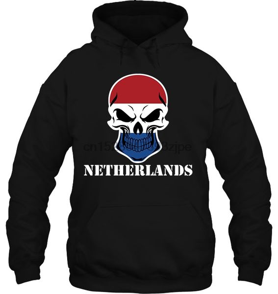 

men hoodie funny novelty dutch flag skull netherlands cool women streetwear, Black