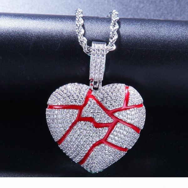 

men hip hop iced out bling broke heart pendant necklaces pave setting zircon fashion popular charm necklace hiphop jewelry gifts, Silver