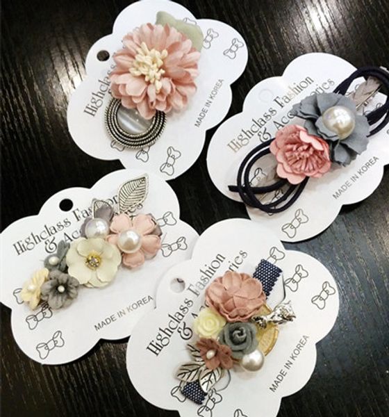 

korea cloth flower crown hair accessories pearl hair bows rim hairpin clips for women headbands for girls barrette -4