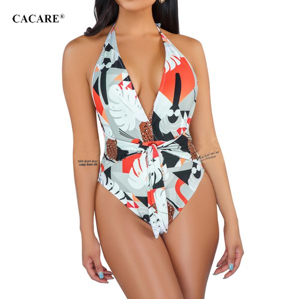 

2019 beach jumpsuit bodysuit body woman one piece bikini cacare f0207 blackless deep v neck halter with waist belt, White;black