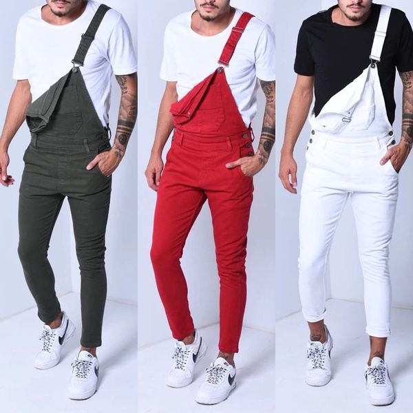 

men denim jumpsuit jeans overalls denim pant skinny jeans frayed long trouser ripped for men clothes y, Blue