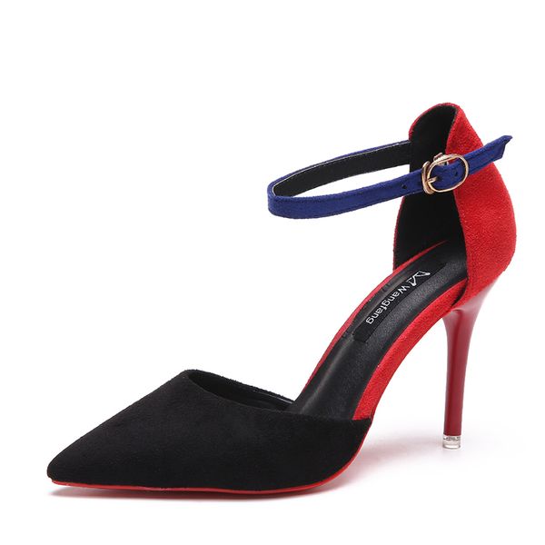 

new fashion versatile high heel color matching hollow women's high heels, Black