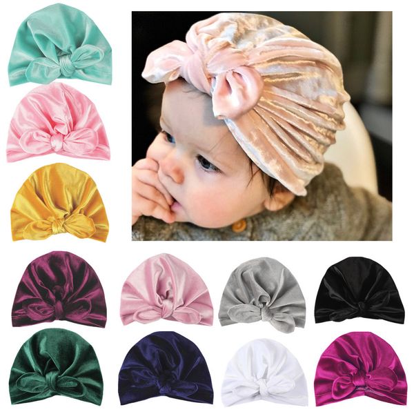 

newborn baby velvet hat for girls kids bowknot caps autumn winter elastic infant beanies pgraphy props baby accessories, Yellow