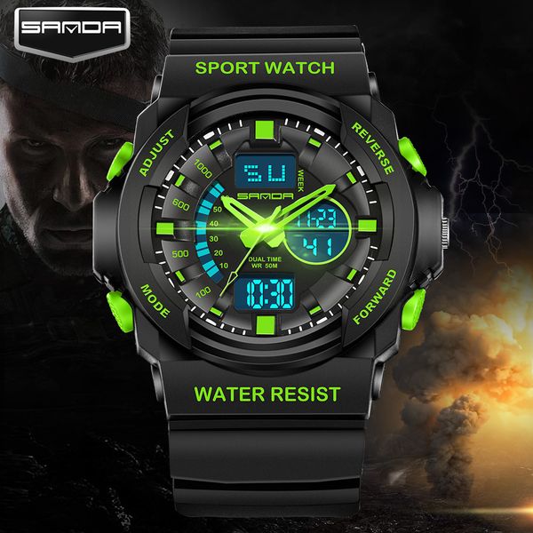 

sanda 241 fashion sports watches men waterproof sports watches men's quartz led digital watch relogio masculino, Slivery;brown