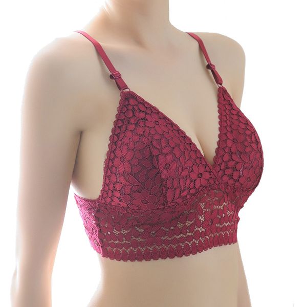 

pink girls lace bras underwear bralette padded tube deep v wiretriangle cup women bras wholeasle female lovely vest lingerie, Red;black