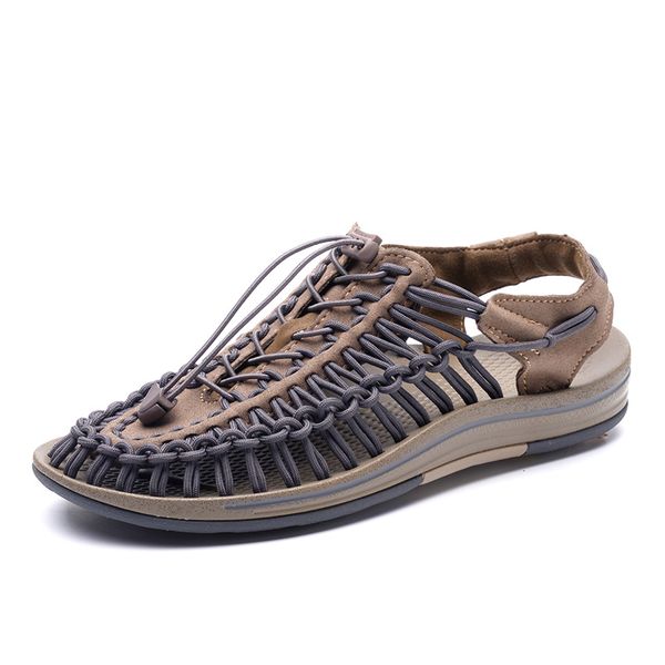 

sandals men summer quality genuine leather shoes anti-slip beach male sandalias hombre men casual shoes 39-47 couple leather san, Black
