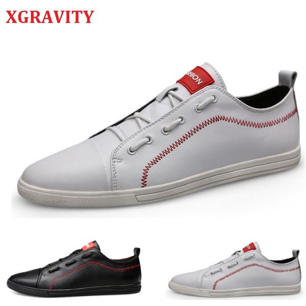 

xgravity fashion new leisure white shoes men's casual flats cow genuine leather man footwears all matched black boat shoes a196