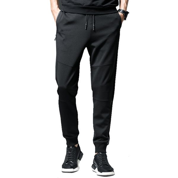 

весна и осень повседневные мужские спортивные повседневные брюки кулиской тощий men's брюки струнный micro упругие брюки суб, Black