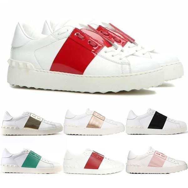 

luxury designer shoes platform men women rivet sliver black green pink stripe leather casual hiking walking shoe size 35-46