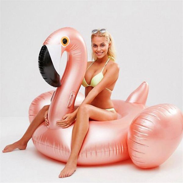 

150cm rose gold inflatable flamingo pool float boias piscine swimming ring flamingo floats pool toys party swimming buoys