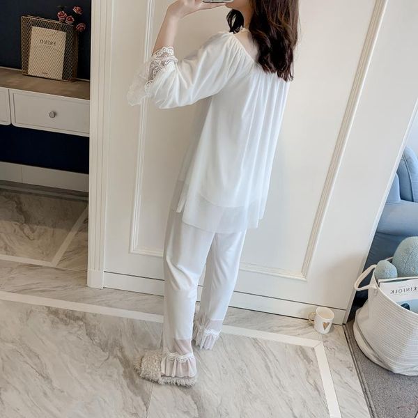 

women's sleepwear 2 pieces pajamas sets 2021 spring and summer furnishing wear women pajama nightdress+robe+pant female, Black;red