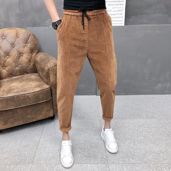 

autumn winter men pants fashion 2019 all match solid harem pants men drawstring streetwear casual trousers clothing 36-28, Black