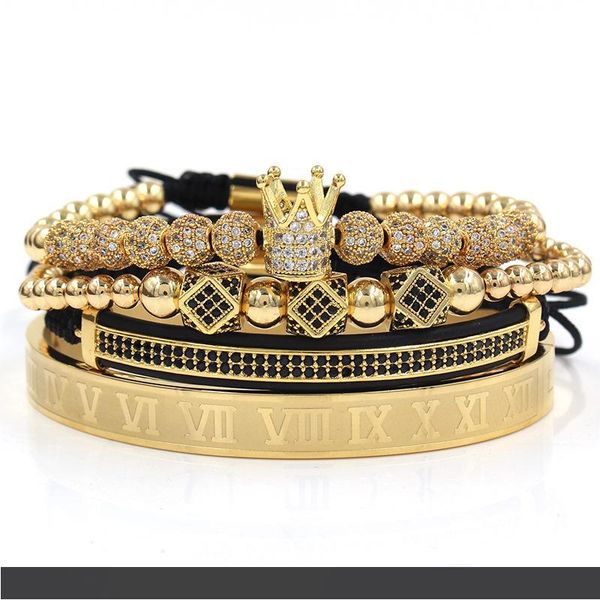 

4шт комплект римская цифра титан стальной браслет пара браслет корона 2019 для любителей браслеты для женщин мужчин роскошные ювелирные изде, Golden;silver