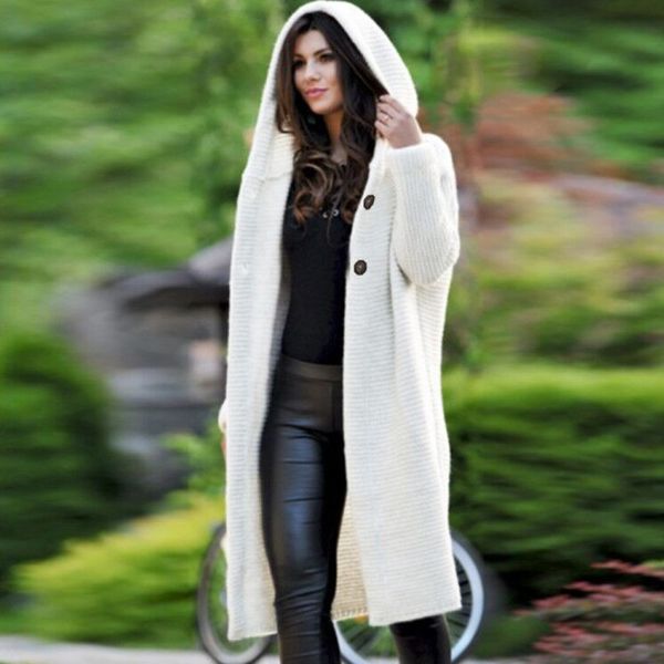 

long cardigan of large sizes solid sweater women pull femme hooded flat knitted jacket maglione donna sueter mujer invierno 2019, White