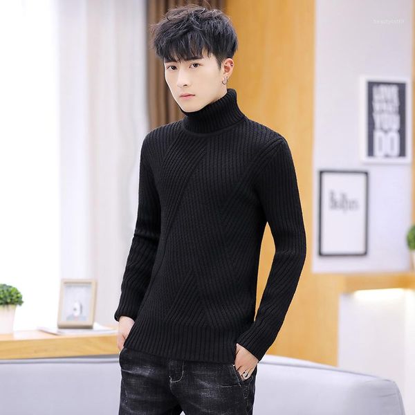 

black turtleneck sweaters mens winter warm coarse wool pullovers long sleeve solid color knitted men turtle neck slim fit casual1, White;black
