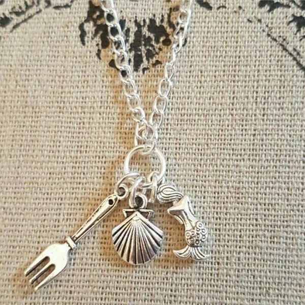 

ancient silver shell little mermaid fork charm pendant necklace princess ocean silver plated designer necklace jewelry handmade gift
