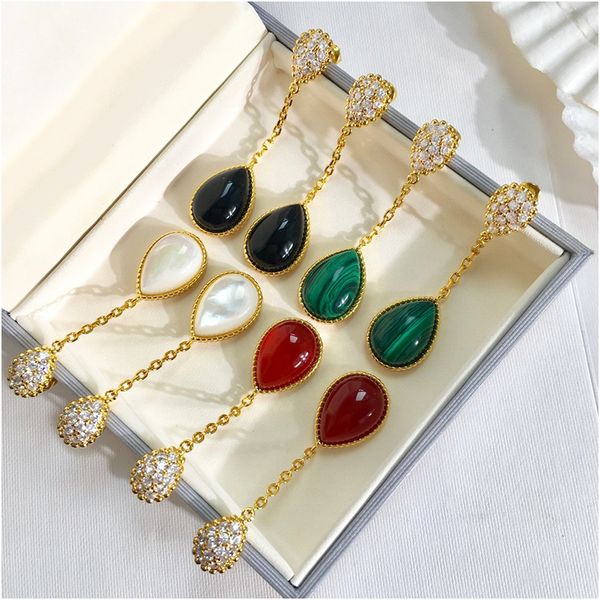 

fashion bohemian new water drop agate zircon earrings for women dangle earrings luxury designer brand jewelry for women, White