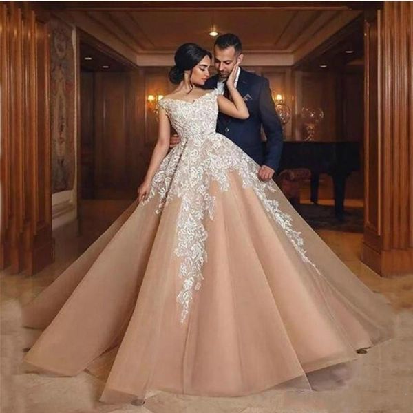 

2019 Prom Gown Party Dresses Off The Shoulder Appliques Lace Tulle Saudi Arabic Prom Gowns Plus Size Bridal Dresses Lace Up