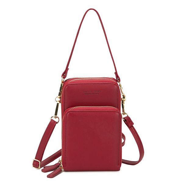 

women crossbody bag phone bag zipper waterproof solid pu leather clutch card wallet outdoor sport 3 layer storage