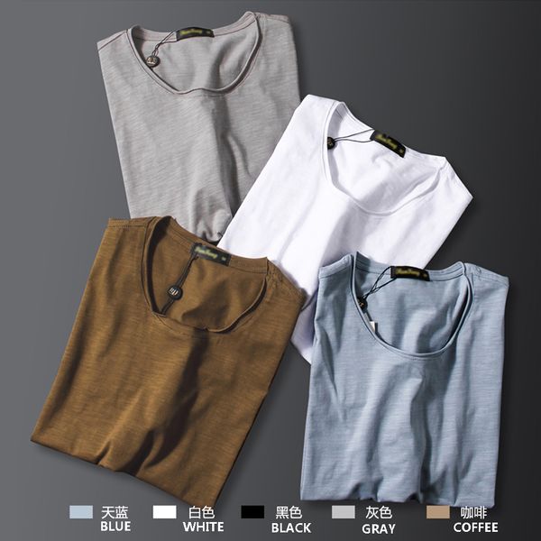 

undershirts 2021 summer bamboo cotton shirt men breathable underwear solid color o neck slim fit short sleeve clothing, Black;brown