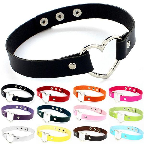 

new punk leather neck chain collar heart female neck clavicle chain, Golden;silver