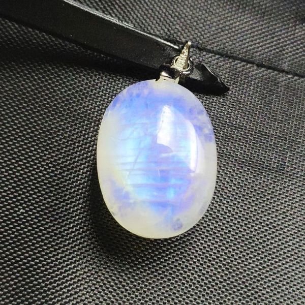 

excellent natural strong blue light moonstone woman pendant from india reiki stone 22x16x8mm lady birthday gift necklace, Silver
