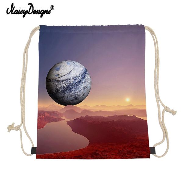 

2019 new fashion galaxy star space printing girl men women mini canvas backpack drawstring bag mochila shoe bags for travel