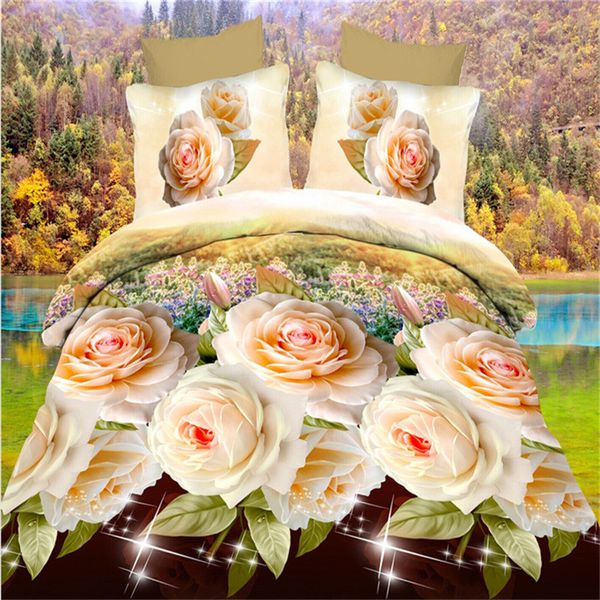 

plant rose flower polyester cotton 3d bedding set duvet cover bed sheet pillowcase 3/4pcs full king size multicolor bed clothes