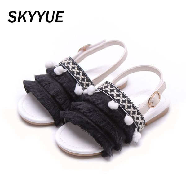 

2020 summer kids beach sandals toddler tassel princess sandals children black dress shoes baby girls soft brand shoes fashion, Black;red