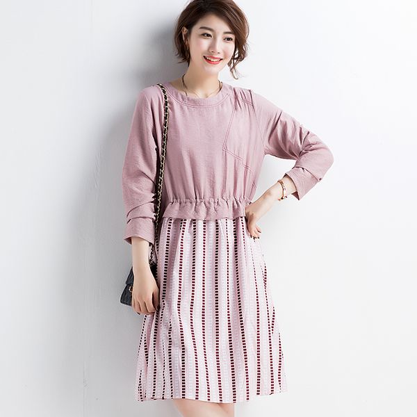 

hayblst brand dress womens 2020 spring plus size 5xl kawaii elegant vestidos loose long sleeve korean stysle patchwork clothing, Black;gray