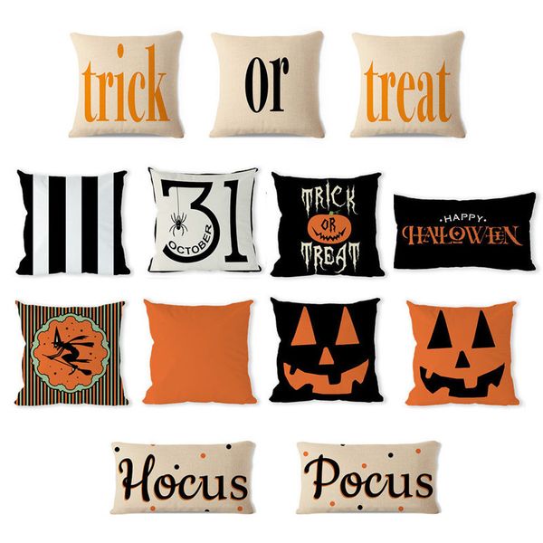 Halloween Pumpkin Linen Pillow Case Trick Or Treat Cushion Covers
