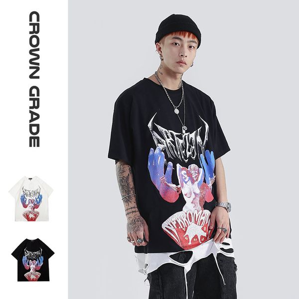 

brand fashion luxury designer men summer new punk стиль твин ангел printed мужские с коротким рукавом футболки street сыпучие готические ней, White;black