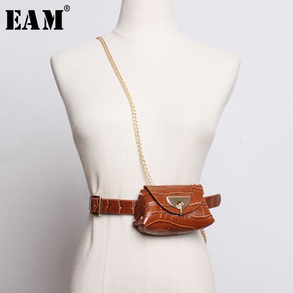 

eam] pu leather chain split multicolor mini-bag long belt personality women new fashion tide all-match spring 2020 1m838, Black;brown