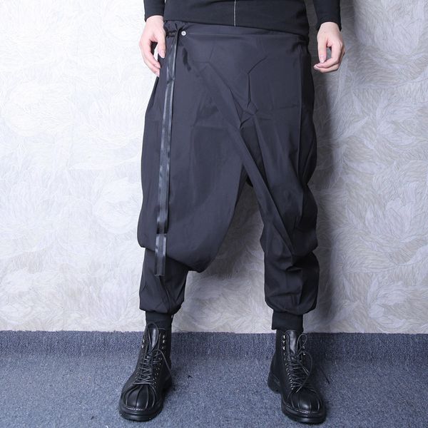 

autumn men's personality harem pants fashion hair stylist loose feet trousers male clothing, Black