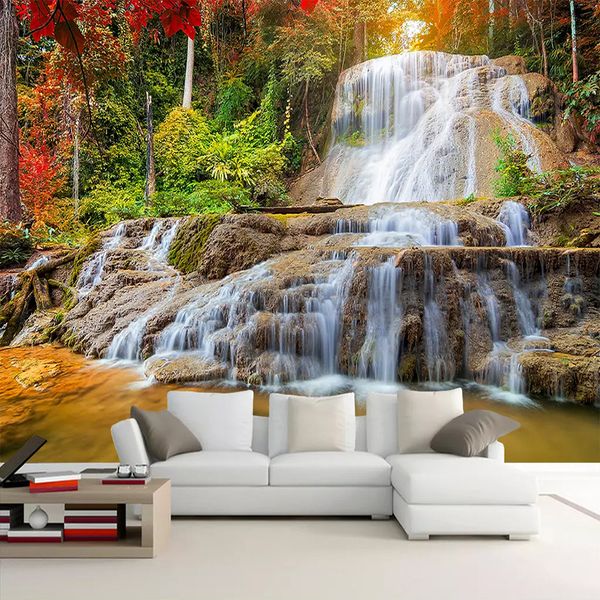 Papel de parede personalizado 3d papel de parede decor a floresta cachoeira paisagem grande mural moderno sala de estar quarto fundo parede pintura