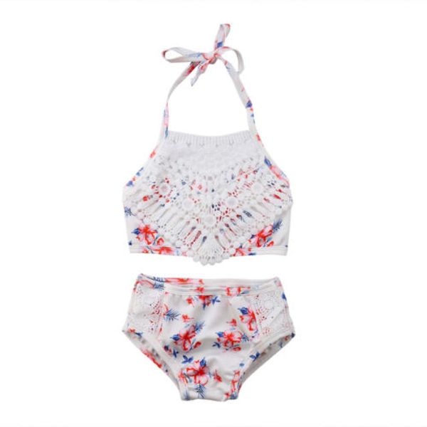 

2pcs toddler baby girl lace floral crochet swimwear bathing suit bikini swimsuit set kids girls summer biquini tankini monokini