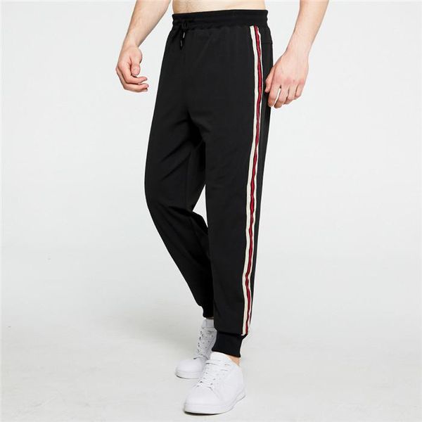 

gym pants casual mens tracksuit sport trouser fitness workout running loose joggers sweat leggings pants outdoor contrast stripes men, Black