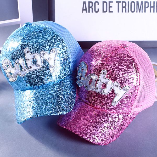 

5 colors glitter ponytail ball cap plain baseball visor cap baby hats gift for children and kids, Yellow