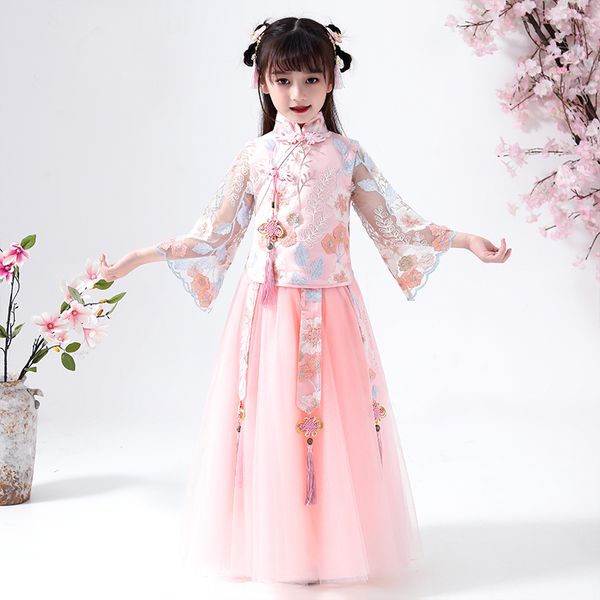 

princess pink floor length flower girl dresses 2019 new lace embroidery girls pageant dress first communion dresses party gown, Red