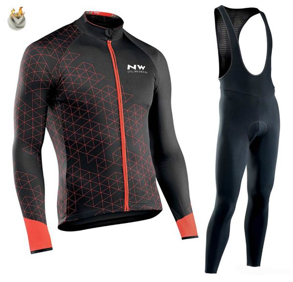 

nw 2020 winter fleeced thermal cycling clothing set racing bike sportswear maillot ropa ciclismo invierno bicycle jersey men's, Black;red