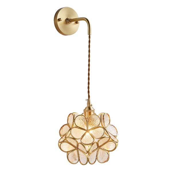 

modern creative copper flower led wall lamp crystal shade living room art sconce bedroom deco lighting aisle bedside restaurant fixtures