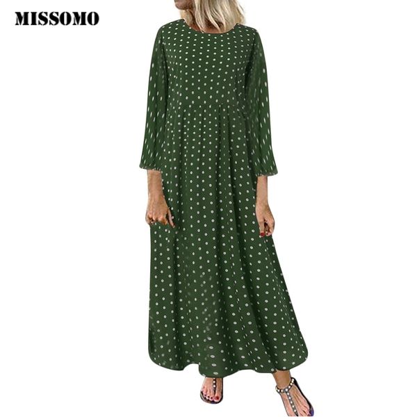 

missomo clothes women dress vintage vestidos long wave point print maxi dress plus size 5xl dress women casual dresses wholesale, Black;gray
