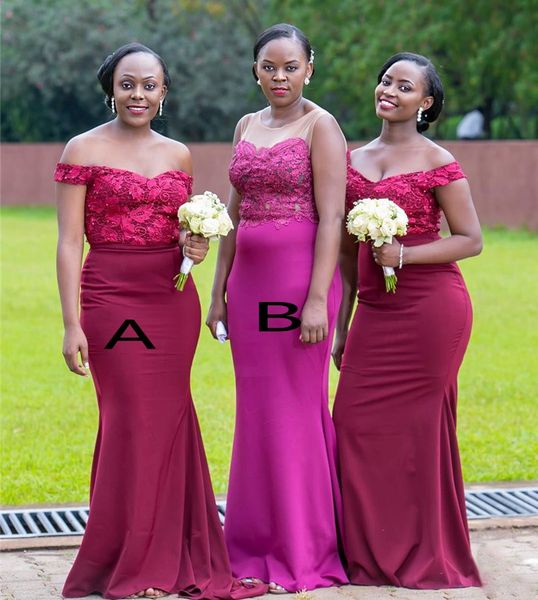 

африканской горячие mermaid платья невесты аппликация пайетка satin long maid честь gowns элегантное с плечом шея свадьба гость wear bm1564, White;pink